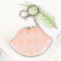 Lip Shaped Keychain Compact Mirror Shiny Quilted PU Leather Folding Pocket Mirror with Metal Clasp Dual Sided Makeup Mirror