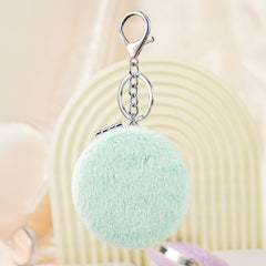 Round Plush Compact Mirror Keychain, Double-Sided Pocket Makeup Mirror with Soft Faux Fur Cover, Portable Travel Cosmetic Mirror for Women & Girls