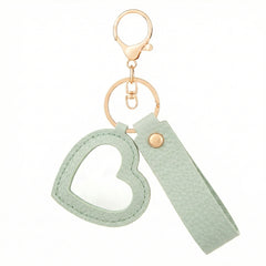 Litchi Grain PU Leather Heart-Shaped Compact Mirror Keychain - Multi-Color Cute HD Swivel Folding Double-Sided Travel Mirror