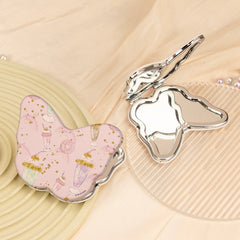 Butterfly Shaped Compact Makeup Mirror 1X 2X Magnification Portable Folding PU Leather Metal Pocket Vanity Mirror