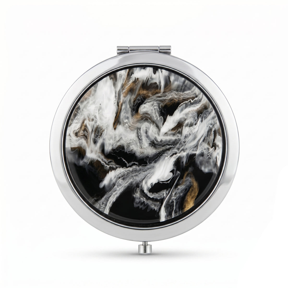 Round Button Compact Mirror with Acetate Acrylic Inlay, Double-Sided Glass Mirror, Metal Frame Pocket Mirror for Women, Travel Makeup Mirror for Purse, Handbag & Daily Touch-Ups