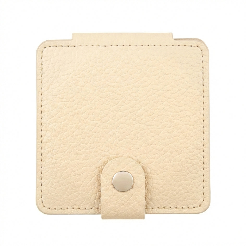 Litchi Grain PU Leather Square Compact Mirror with Snap Button Closure - Multi-Color Cute HD Double-Sided Folding Travel Mirror