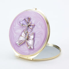 Epoxy Resin Rhinestone Butterfly Compact Mirror - Luxury Round Gold Metal Double-Sided Folding Pocket Vanity Mirror with HD Magnifying Glass for Purse, Travel & Gifts 🦋✨