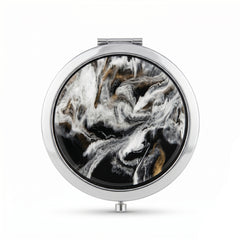 Round Button Compact Mirror with Acetate Acrylic Inlay, Double-Sided Glass Mirror, Metal Frame Pocket Mirror for Women, Travel Makeup Mirror for Purse, Handbag & Daily Touch-Ups