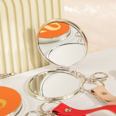 Personalized Initial Leather Compact Mirror, 70mm Round Folding Double-Sided Makeup Mirror with 95% High Reflectivity, Portable Keychain Pocket Mirror for Purse/Travel, Custom Letter Gift for Women Girls