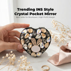 Black Rhinestone Compact Mirror Keychain, Heart & Round Double-Sided Makeup Mirror with 95% High Definition Reflection, Portable Pocket Mirror for Women, Eco-Friendly (80×85mm)