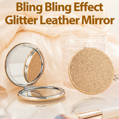 Glitter Leather Compact Makeup Mirror Bling Round Double Sided Folding Pocket Mirror Metal Portable Cosmetic Vanity Mirror