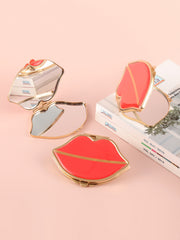 Red Lip Shaped Epoxy Resin Compact Mirror - Gold Electroplated Metal Double Sided Folding Pocket Vanity Mirror with HD Glass for Purse, Travel, Lipstick Touch-Ups, Girls & Gifts 💋💄🪞✨
