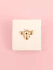 Vintage honeybee PU leather compact mirror with gold-tone bee emblem and double-sided glass