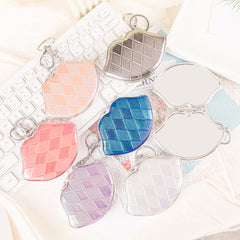 Lip Shaped Keychain Compact Mirror Shiny Quilted PU Leather Folding Pocket Mirror with Metal Clasp Dual Sided Makeup Mirror