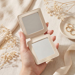 PU Leather Square Compact Mirror with Snap Button Closure - Multi-Color Cute HD Double-Sided Folding Travel Mirror