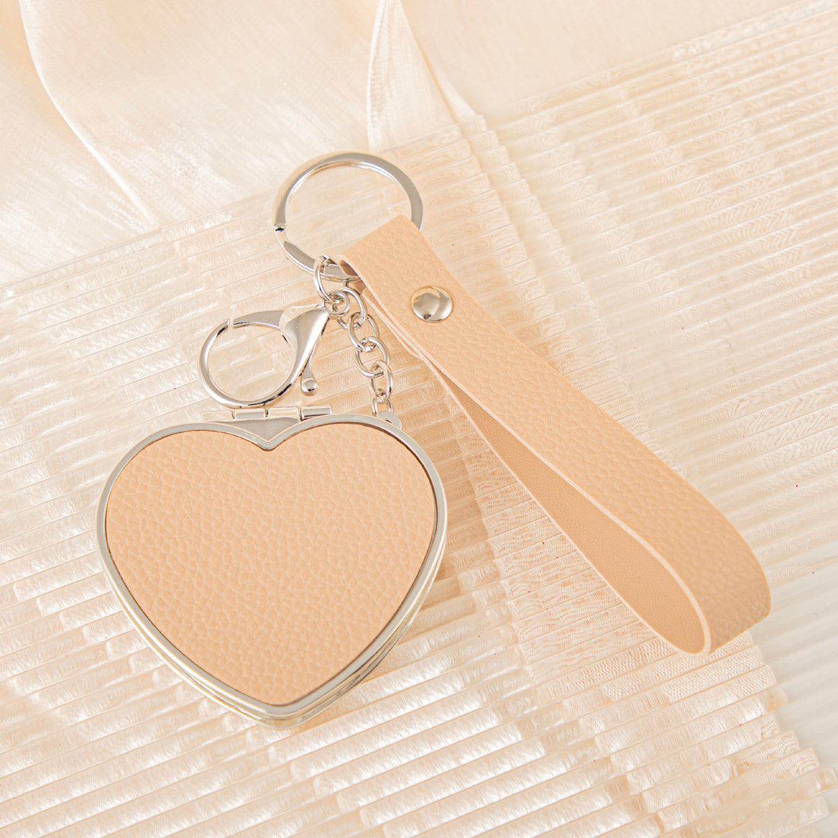 Heart-Shaped Compact Mirror Keychain - Cute Sweet Heart Double-Sided Folding Travel Mirror with Plastic Frame - Pocket Purse Charm Vanity Mirror with Wrist Lanyard for Women, Girls & Students 💖✨