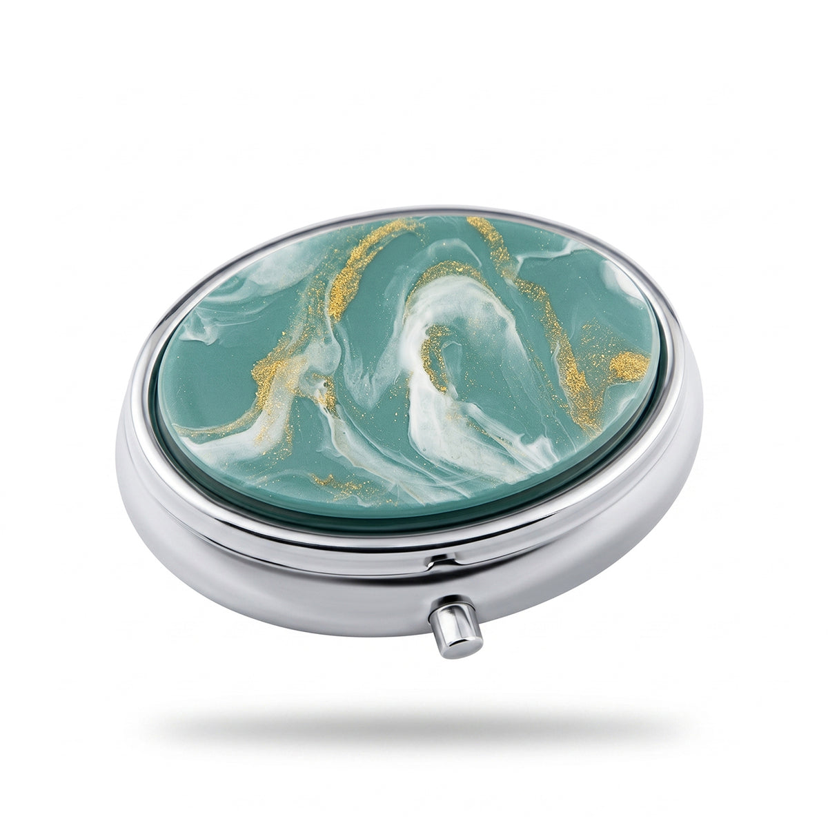 Oval Marble & Tortoiseshell Acetate Pill Case with Mirror, Portable 2-Compartment Metal Pill Organizer, Eco-Friendly Travel Pill Box with 95% High Reflectivity Mirror for Purse, Gift for Women