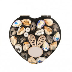 Black Rhinestone Compact Mirror Keychain, Heart & Round Double-Sided Makeup Mirror with 95% High Definition Reflection, Portable Pocket Mirror for Women, Eco-Friendly (80×85mm)