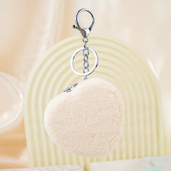 Heart-Shaped Plush Compact Mirror with Keychain - Cute Faux Fur Double-Sided Folding Travel Mirror - Soft Fluffy Pocket Bag Charm Vanity Mirror for Women, Girls, Teens & Students