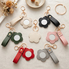 Small Flower-Shaped PU Leather Compact Mirror Keychain - Multi-Color Cute HD Swivel Folding Double-Sided Travel Mirror