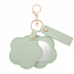 Litchi Grain PU Leather Flower-Shaped Compact Mirror Keychain - Multi-Color Cute HD Swivel Folding Travel Mirror