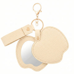 Litchi Grain PU Leather Apple-Shaped Compact Mirror Keychain - Multi-Color Cute HD Swivel Folding Double-Sided Travel Mirror