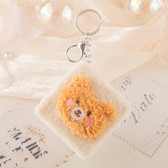 Cute Plush Bear Head Compact Mirror Keychain, Double-Sided Pocket Makeup Mirror with Soft Furry Animal Design, Portable Travel Mirror for Women, Girls & Kids