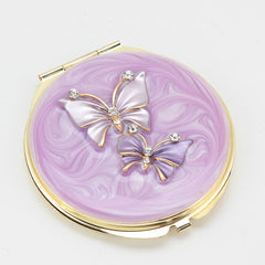 Epoxy Resin Rhinestone Butterfly Compact Mirror - Luxury Round Gold Metal Double-Sided Folding Pocket Vanity Mirror with HD Magnifying Glass for Purse, Travel & Gifts 🦋✨