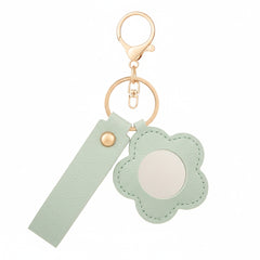 Litchi Grain PU Leather Small Flower-Shaped Compact Mirror Keychain - Multi-Color Cute HD Swivel Folding Double-Sided Travel Mirror