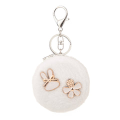 Plush Compact Mirror Keychain, Round Fluffy Pocket Makeup Mirror with Cute Charm Design, 95% High Clarity Folding Mirror for Women, Girls, Travel, Purse, Bag Charm Gift (75mm)