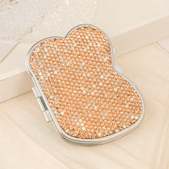 Sparkling Scalloped Heart Rhinestone Compact Mirror - Silver Electroplated Metal Double-Sided Folding Pocket Vanity Mirror with Crystal Rhinestones & HD Glass for Purse, Travel, Wedding Favors & Gifts 💖💎✨