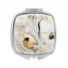 Square Compact Mirror with Acetate Acrylic Inlay, Double-Sided Glass Mirror, Premium Metal Frame Pocket Makeup Mirror for Women, Travel Vanity Mirror for Purse, Office & Daily Touch-Ups