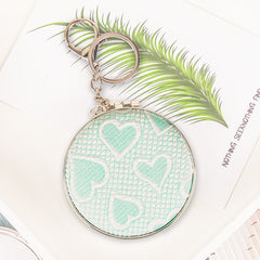 Heart Pattern Keychain Compact Mirror Round Folding Pocket Mirror with Lobster Clasp Plastic Frame Dual Sided Makeup Mirror