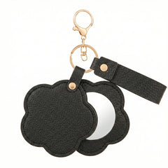 Litchi Grain PU Leather Flower-Shaped Compact Mirror Keychain - Multi-Color Cute HD Swivel Folding Travel Mirror
