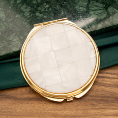 Natural Mother of Pearl Inlay Handheld Double-sided Makeup Compact Mirror 60*60mm, Portable, Eco-friendly, for Travel, Office - Perfect Gift for Women
