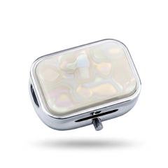 Square Pill Organizer with Mirror, Acetate Acrylic Inlay, Metal Frame & ABS Compartments, Portable Travel Pill Box for Women, Daily Medication, Vitamins & Supplements Storage