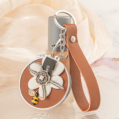 Camellia Flower Compact Mirror Keychain, Stylish Double-Sided Folding Makeup Mirror with 95% High Reflectivity, Portable Pocket Mirror with Wrist Strap for Purse/Travel, Gift for Women & Fashion Lovers