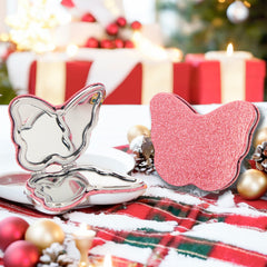 Pink Glitter Butterfly Compact Mirror, Cute Double-Sided Folding Makeup Mirror with 95% High Reflectivity, Portable Pocket Mirror for Purse/Travel, Gift for Women & Girls