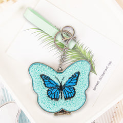 Butterfly Plush Compact Mirror with Keychain, Double-Sided Makeup Mirror, Embroidered Short Plush Pocket Mirror, Portable Cosmetic Mirror for Women, Girls, Travel & Gifts