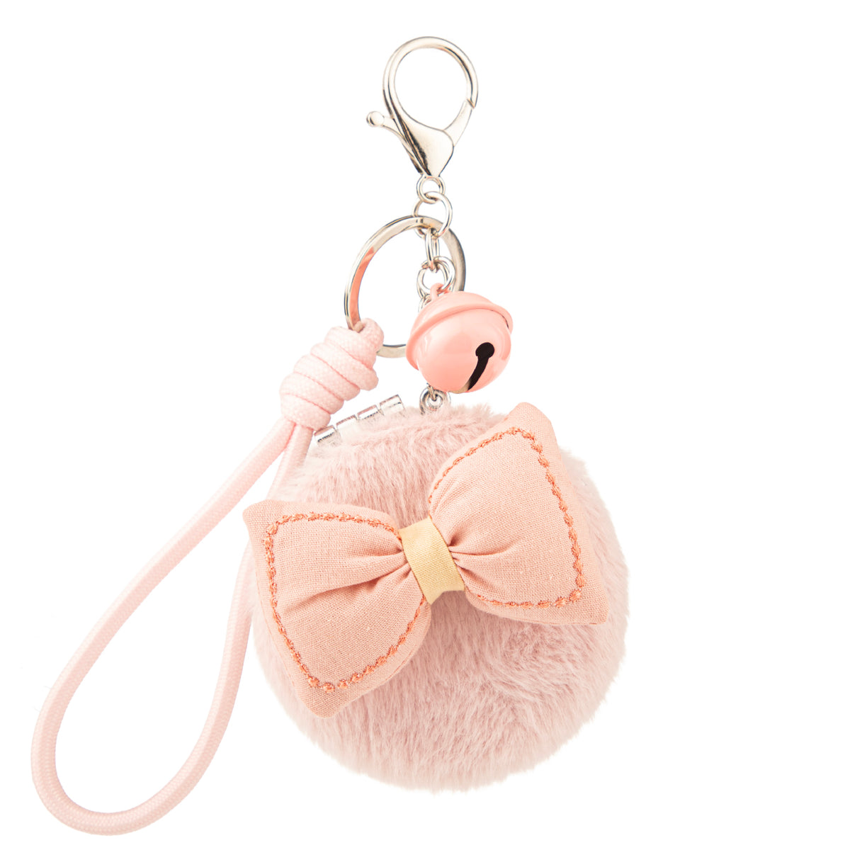 Cute Plush Bow Compact Mirror Keychain, Portable Folding Makeup Mirror with Bell Charm, 95% High-Definition Reflection, for Girls, Travel, Daily Touch-Ups & Gifts