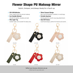 Small Flower-Shaped PU Leather Compact Mirror Keychain - Multi-Color Cute HD Swivel Folding Double-Sided Travel Mirror