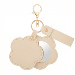Flower-Shaped PU Leather Compact Mirror Keychain - Multi-Color Cute HD Swivel Folding Travel Mirror