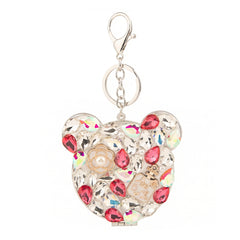 Bling Bear Compact Mirror with Rhinestones, Double-Sided Folding Makeup Mirror, Portable Keychain Mirror for Purse, Travel, Gift for Women Girls
