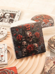 Gothic Skull Printed PU Leather Compact Mirror - Square Metal Frame Double Sided Folding Pocket Vanity Mirror with HD Glass for Purse, Travel, Halloween Party Favors & Goth Gifts 💀🪞🕷️✨