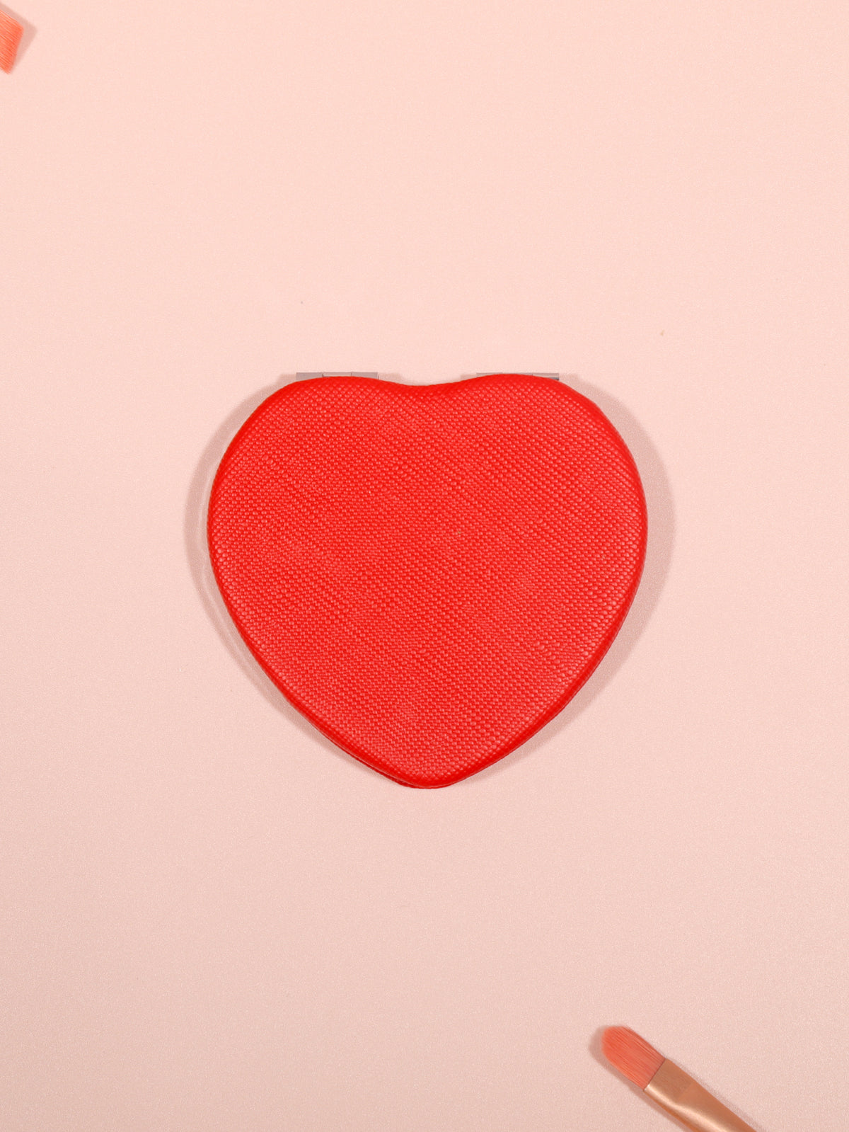 Heart Shaped Crossgrain PU Leather Compact Mirror - Silver Metal Frame Double Sided Folding Pocket Vanity Mirror with HD Glass for Purse, Travel, Bridesmaids & Valentine's Day Gifts (Pastel & Red Colors) 💖🪞✨