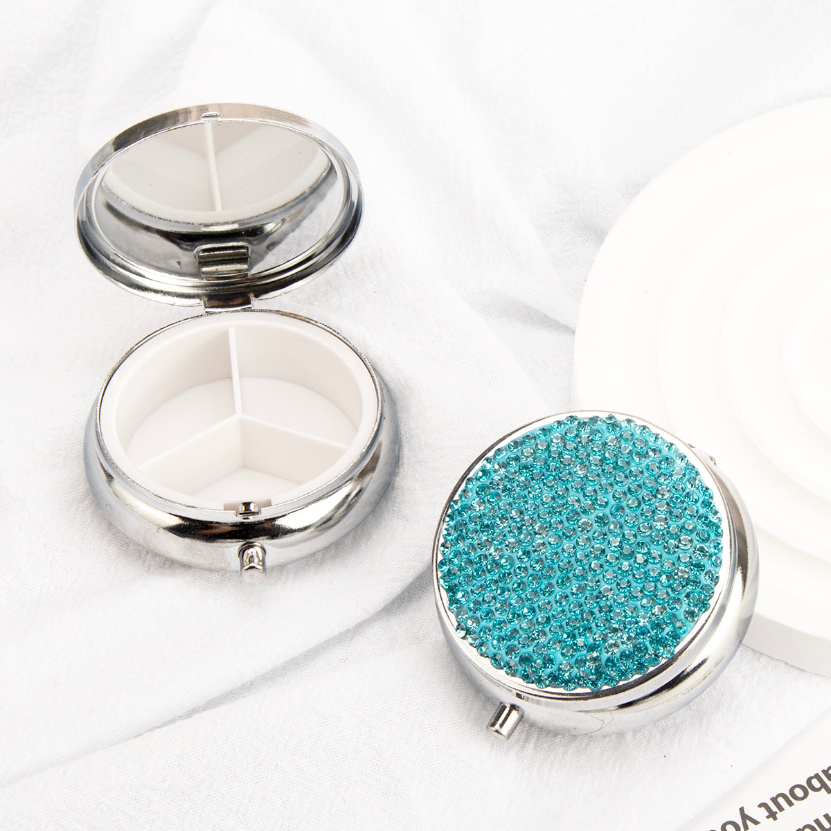 Pink rhinestone pill box wholesale product view