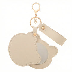 Bear-Head Shaped PU Leather Compact Mirror Keychain - Multi-Color Cute HD Swivel Folding Travel Mirror