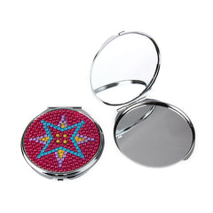 Silver Plated Rhinestone Compact Mirror Round Metal Folding Pocket Makeup Mirror Dual Sided Diamond I Love You Cosmetic Mirror