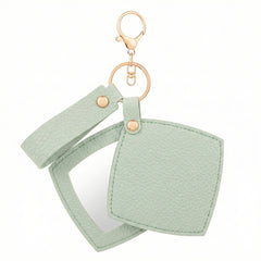 Litchi Grain PU Leather Rhombus-Shaped Compact Mirror Keychain - Multi-Color Cute HD Swivel Folding Double-Sided Travel Mirror