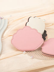 Unbreakable Stainless Steel Pocket Mirror with Shell / Cloud PU Leather Sleeve - Cute Scalloped Shatterproof Portable Travel Makeup Mirror for Purse, Wallet, Girls & Gifts (Pastel Pink) 🐚☁️🪞✨