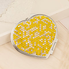 Sparkling Heart Shaped Crystal Rhinestone Compact Mirror - Silver Electroplated Metal Double-Sided Folding Pocket Vanity Mirror with HD Glass for Purse, Travel, Wedding Favors & Gifts 💖💎✨