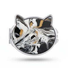 Acetate Cat Shape Compact Mirror - Cute Tortoiseshell & Marble Pattern Double-Sided Travel Mirror with Metal Frame - Premium Kitten Pocket Mirror with 95% HD Reflectivity for Purses, Bags & Cat Lovers 🐱✨