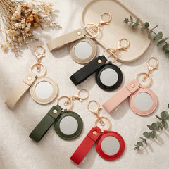 Mini Round PU Leather Compact Mirror Keychain - Multi-Color Cute HD Single-Sided Swivel Folding Travel Pocket Mirror