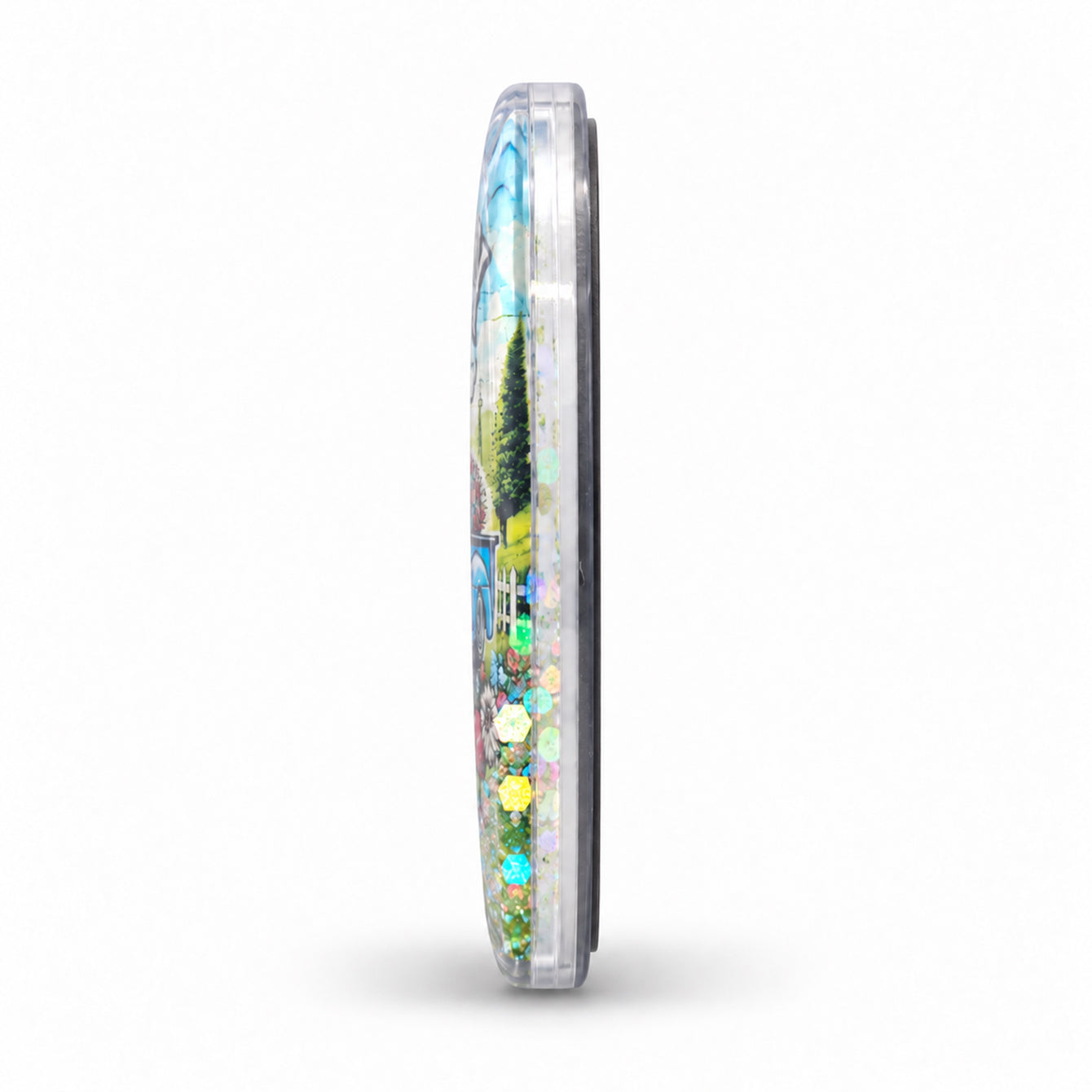 70mm liquid glitter fridge magnet slim side profile 7mm
